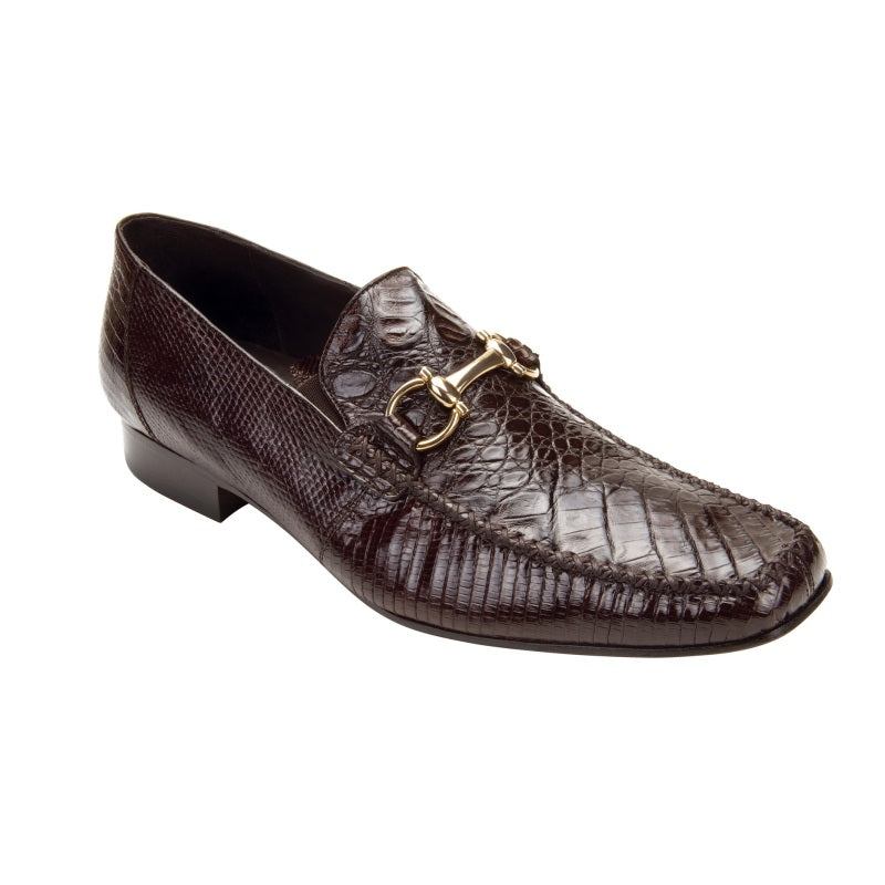 Belvedere Italo Crocodile & Lizard Bit Loafers Brown