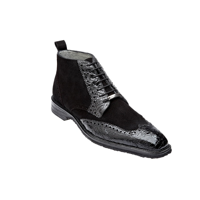 Belvedere Modena Crocodile/Suede Boots Black