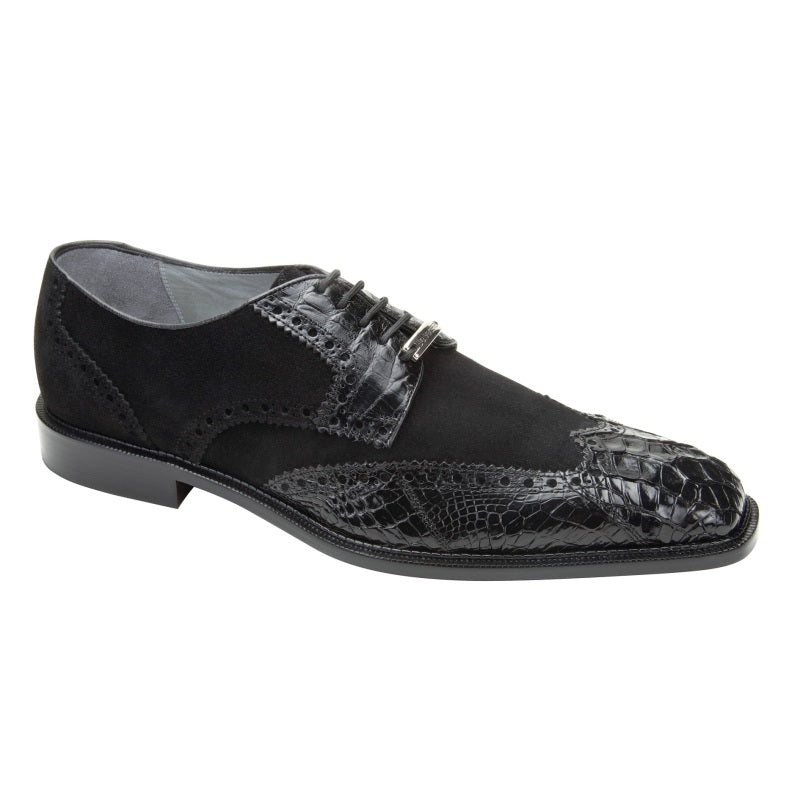 Belvedere Pergola Crocodile/Suede Shoes Black