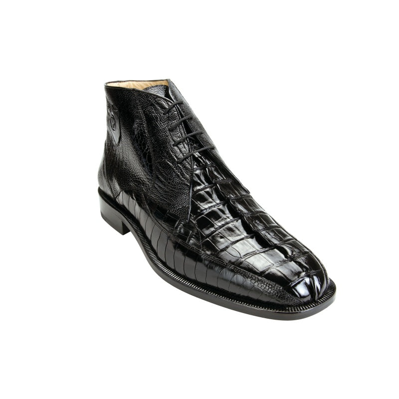 Belvedere Rico Caiman/Hornback/Ostrich Boots Black