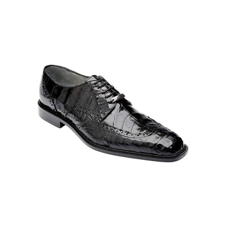 Belvedere Venice Crocodile Wing Tip Shoes Black