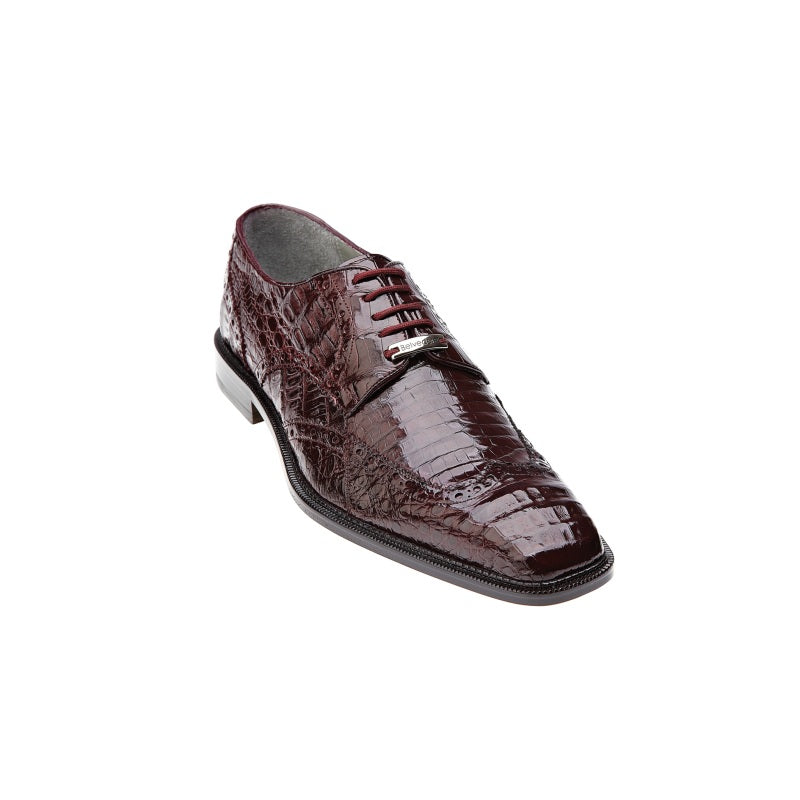 Belvedere Venice Crocodile Wing Tip Shoes Burgundy