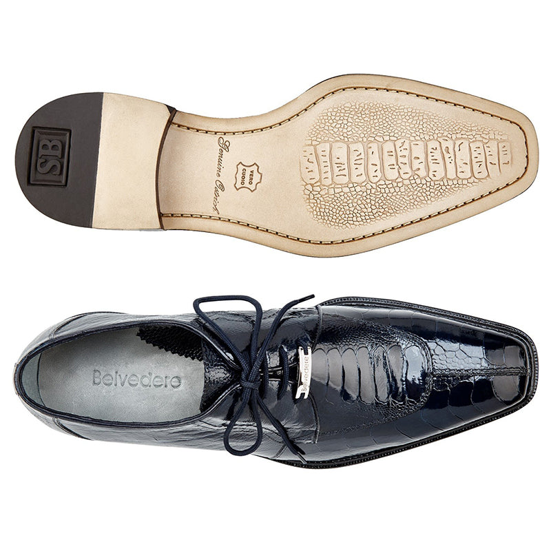 Belvedere Siena Ostrich Lace Up Shoes Navy (1463)