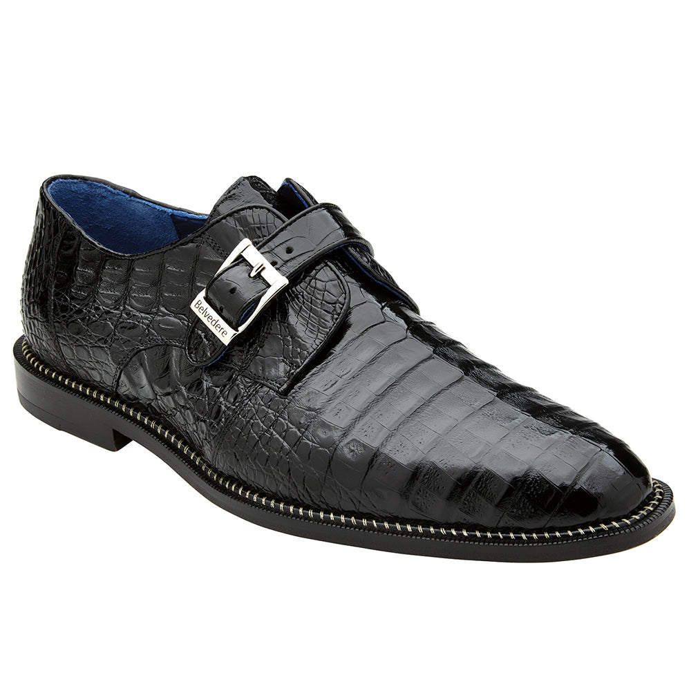 Belvedere Spencer Caiman Crocodile Shoes Black