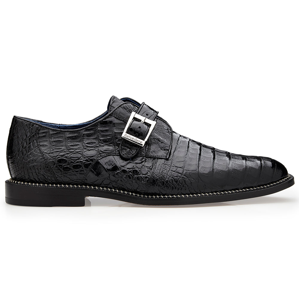 Belvedere Spencer Caiman Crocodile Shoes Black