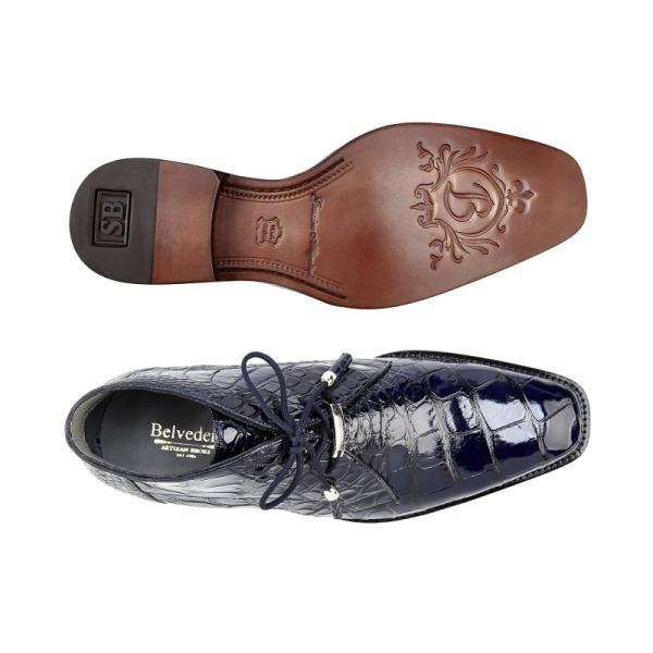 Belvedere Stefano Alligator Chukka Boots Navy