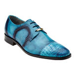 Belvedere Suprimo Calfskin & Crocodile Cap Toe Shoes Antique Hawaian Blue