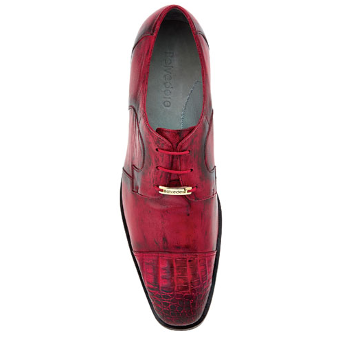 Belvedere Suprimo Calfskin & Crocodile Cap Toe Shoes Antique Red