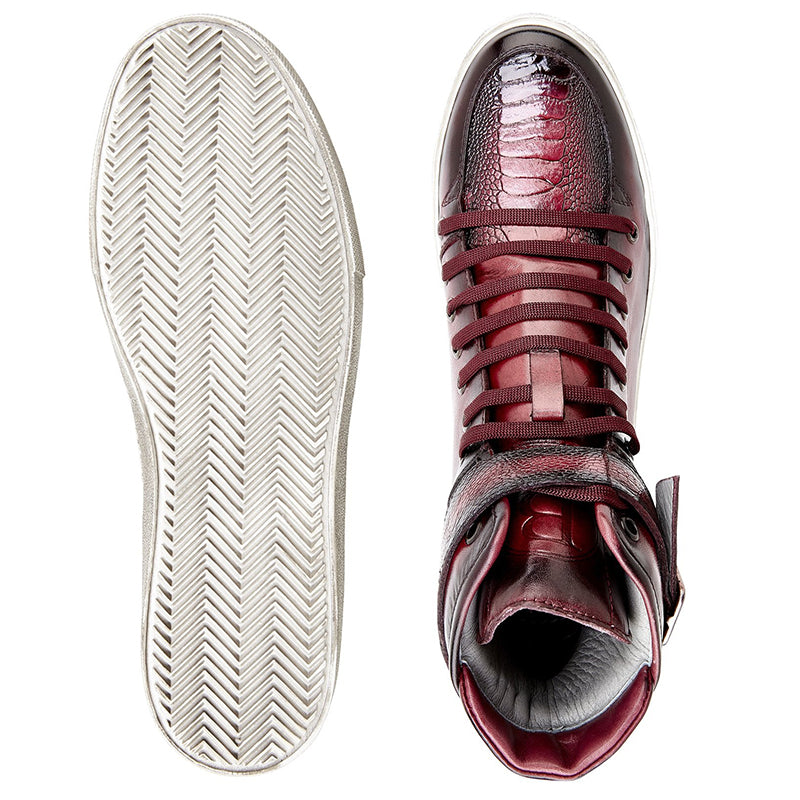 Belvedere Taylor Ostrich High Top Sneakers Antique Wine Safari
