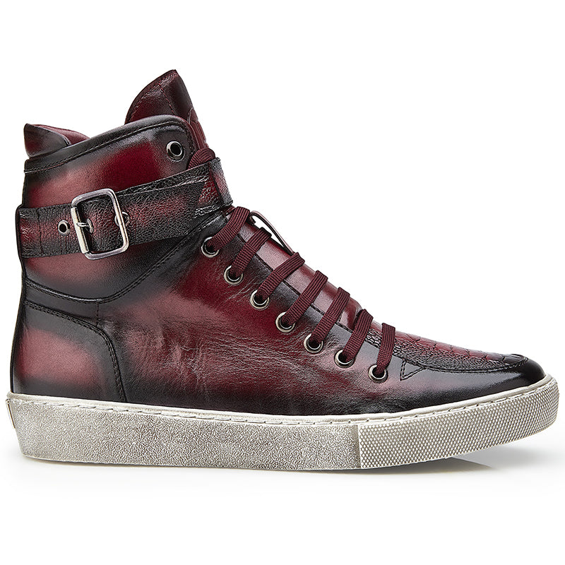 Belvedere Taylor Ostrich High Top Sneakers Antique Wine Safari