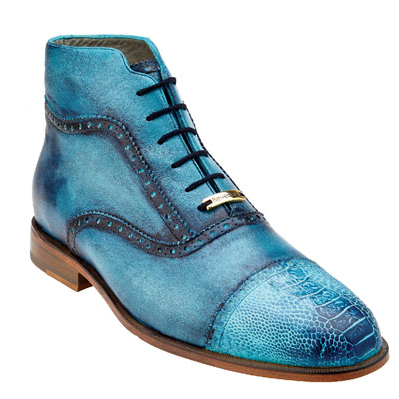 Belvedere Tobia Calfskin & Ostrich Boots Antique Hawaian Blue