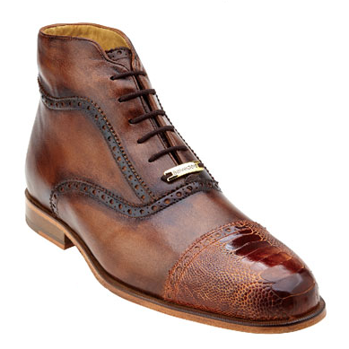 Belvedere Tobia Calfskin & Ostrich Boots Antique Saddle