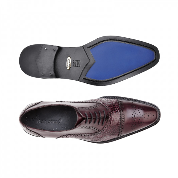 Belvedere Torino Alligator & Calfskin Oxfords Antique Wine