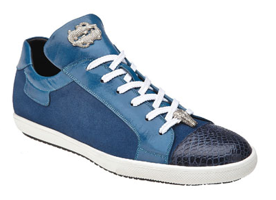 Belvedere Toro Crocodile & Soft Calfskin Sneakers Navy