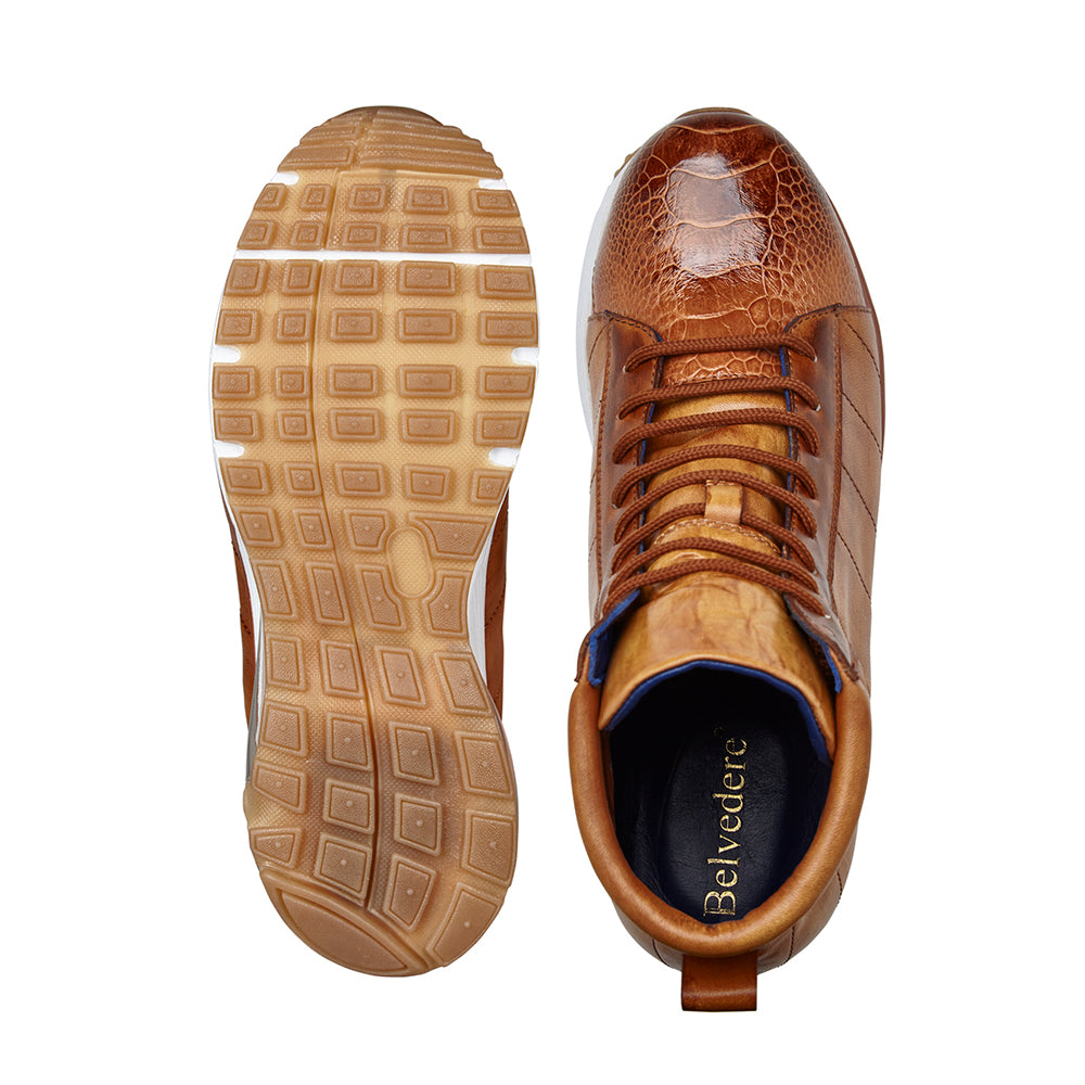 Belvedere Toro Ostrich Leg High Top Sneakers Antique Brandy