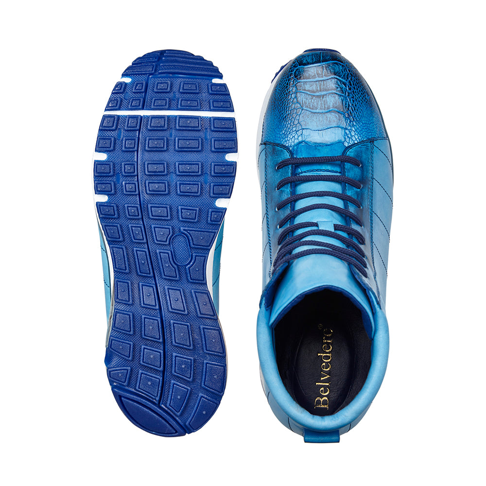 Belvedere Toro Ostrich Leg High Top Sneakers Antique Ocean