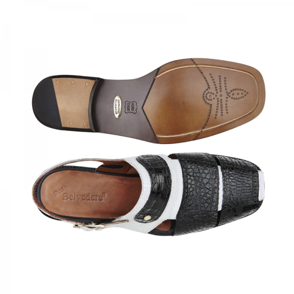 Belvedere Tullo Alligator & Lizard Sandals Black / White