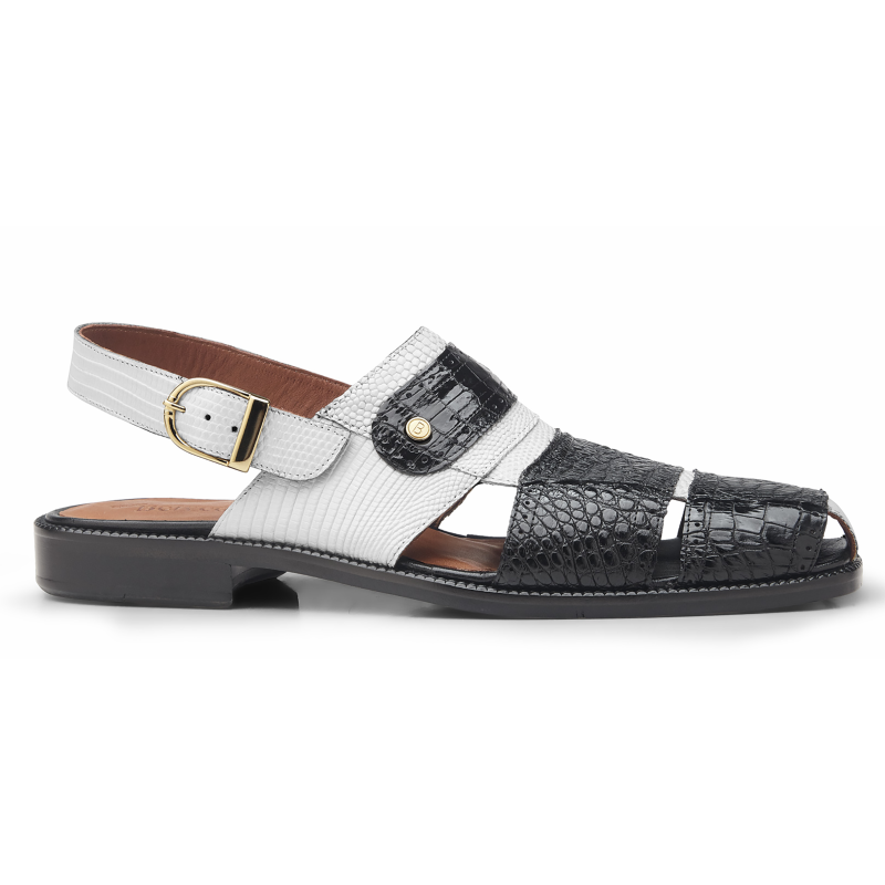 Belvedere Tullo Alligator & Lizard Sandals Black / White