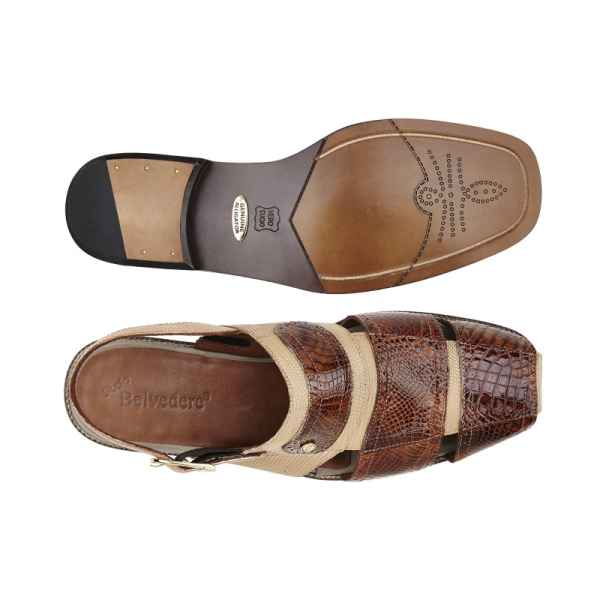Belvedere Tullo Alligator & Lizard Sandals Cognac / Taupe