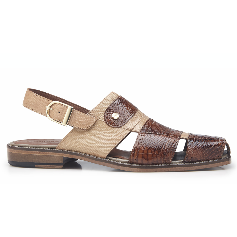 Belvedere Tullo Alligator & Lizard Sandals Cognac / Taupe