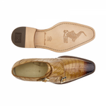 Belvedere Turi Crocodile Double Monk Strap Shoes Antique Honey