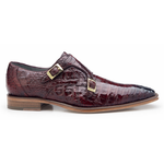 Belvedere Turi Crocodile Double Monk Strap Shoes Antique Merlot