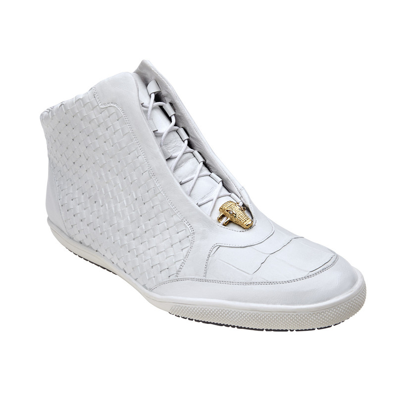 Belvedere Turi Crocodile & Woven Calfskin Hi Top Sneakers White