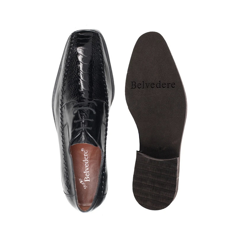 Belvedere Tyson Ostrich Leg & Calfskin Shoes Black