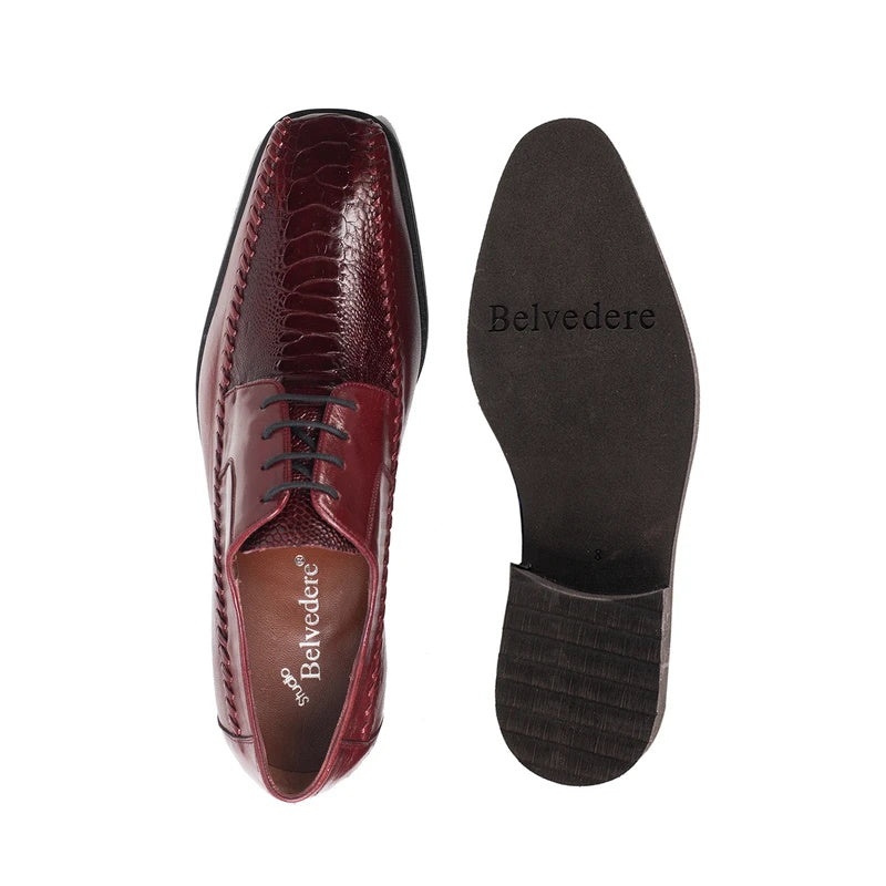 Belvedere Tyson Ostrich Leg & Calfskin Shoes Burgundy