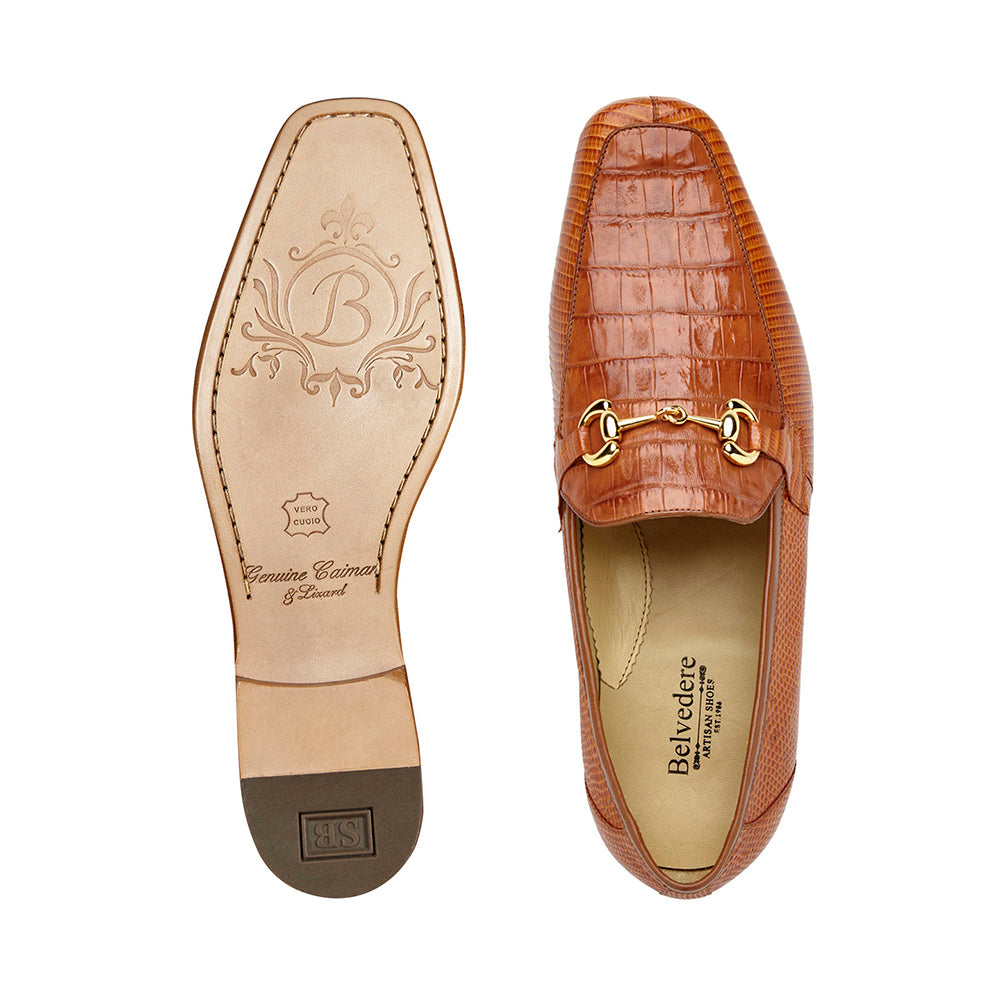Belvedere Udine Genuine Caiman / Lizard Loafers Antique Brandy