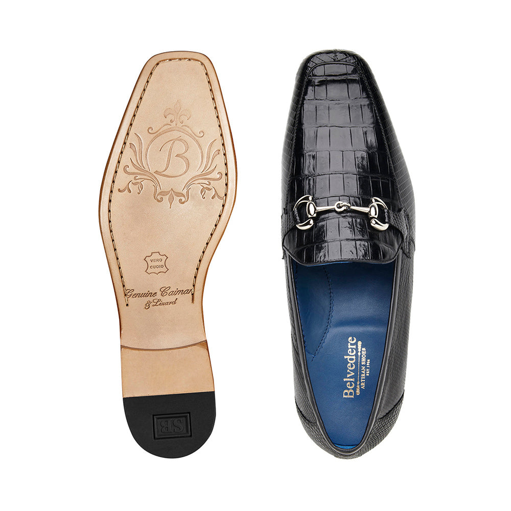 Belvedere Udine Genuine Caiman / Lizard Loafers Black