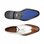 Belvedere Urbano Alligator & Calfskin Wingtip Shoes White / Antique Almond