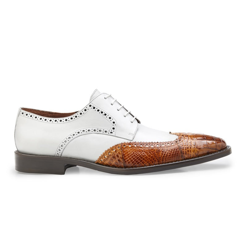 Belvedere Urbano Alligator & Calfskin Wingtip Shoes White / Antique Almond