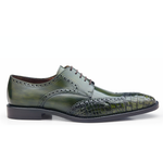 Belvedere Urbano Crocodile & Calfskin Wingtip Shoes Emerald Safari