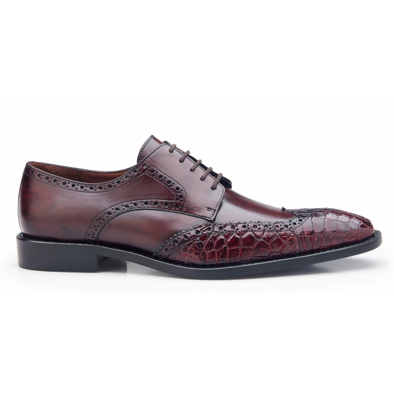Belvedere Urbano Crocodile & Calfskin Wingtip Shoes Wine Safari