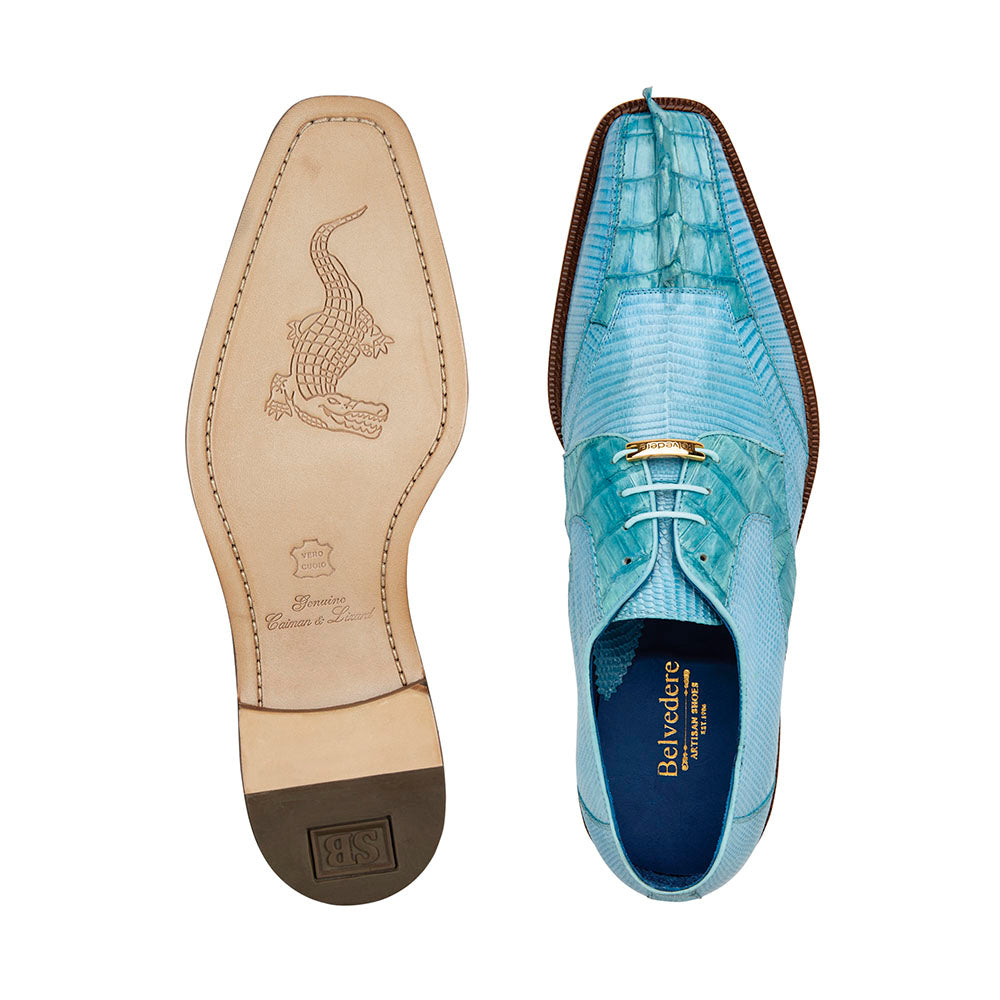 Belvedere Valter Caiman Crocodile & Lizard Shoes Summer Blue (1480)