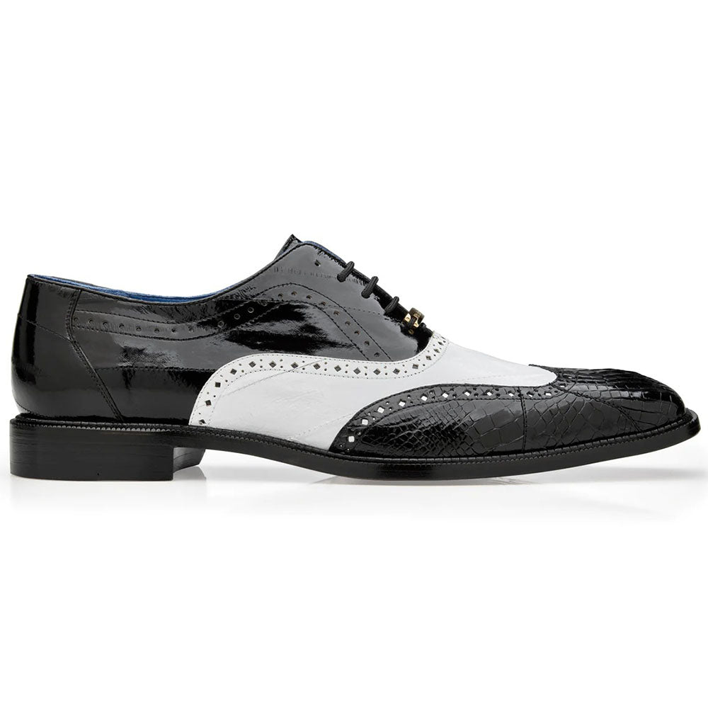 Belvedere Varo Genuine Alligator / Eel Wing Wingtip Shoes Black / White