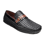 Belvedere Velio Woven Driving Shoes Alligator Strap Black
