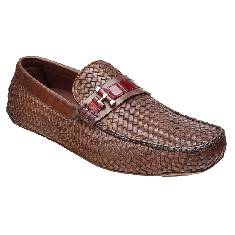 Belvedere Velio Woven Driving Shoes Alligator Strap Tobacco