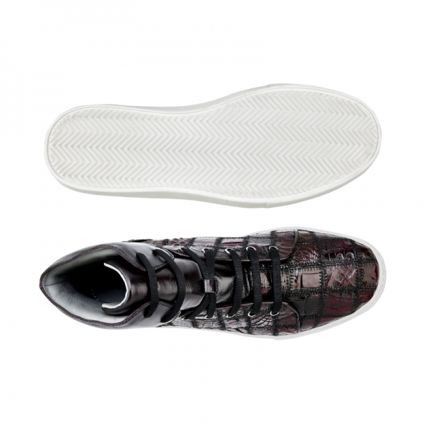 Belvedere Vero Crocodile Patchwork High Top Sneakers Black Cherry