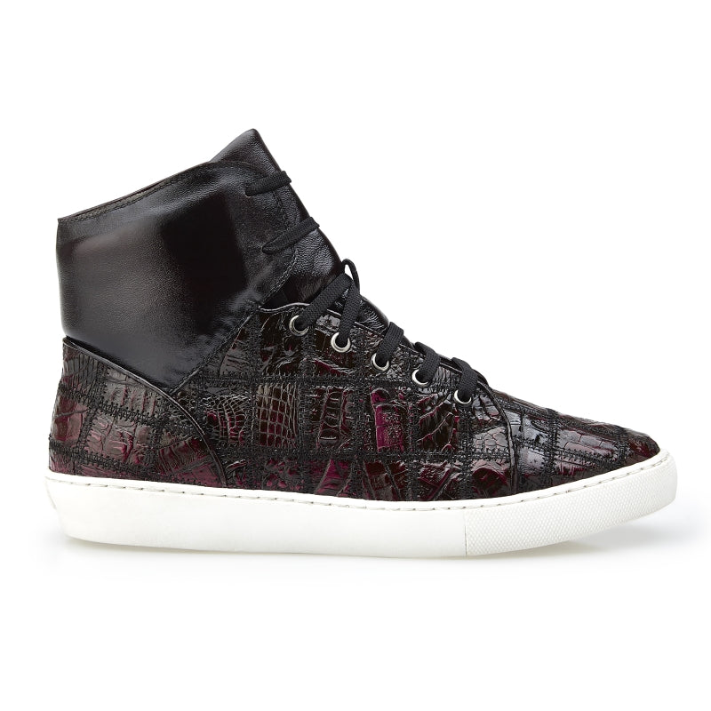 Belvedere Vero Crocodile Patchwork High Top Sneakers Black Cherry
