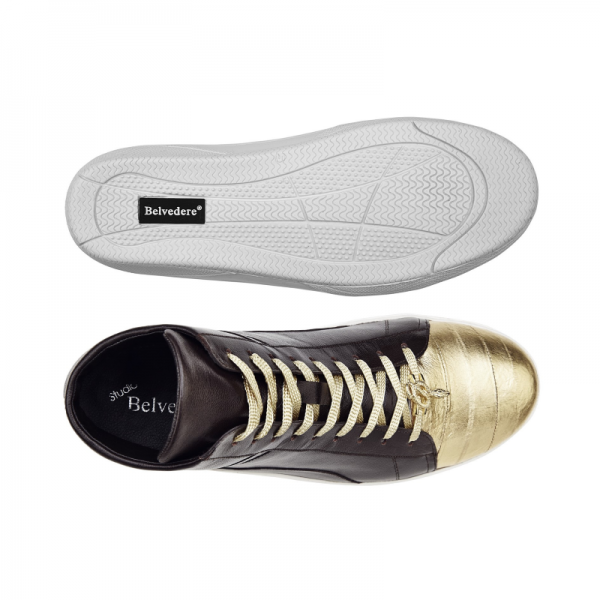 Belvedere Vitale Eel & Calfskin High Top Sneakers Brown / Gold