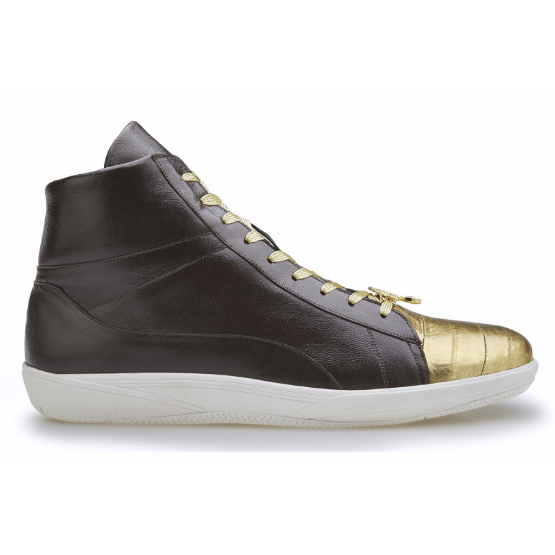 Belvedere Vitale Eel & Calfskin High Top Sneakers Brown / Gold