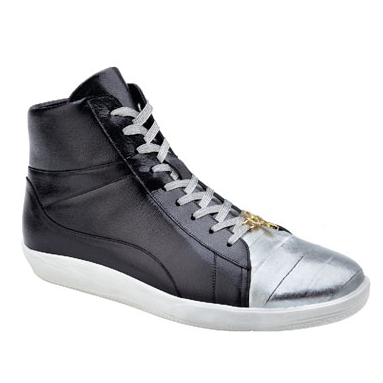 Belvedere Vitale Eel & Calfskin High Top Sneakers Silver / Black