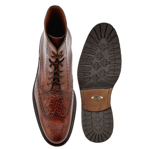 Belvedere Vito Calfskin & Alligator Wingtip Boots Antique Almond