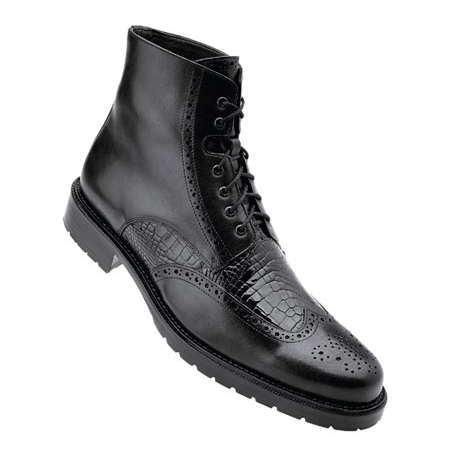 Belvedere Vito Calfskin & Alligator Wingtip Boots Black