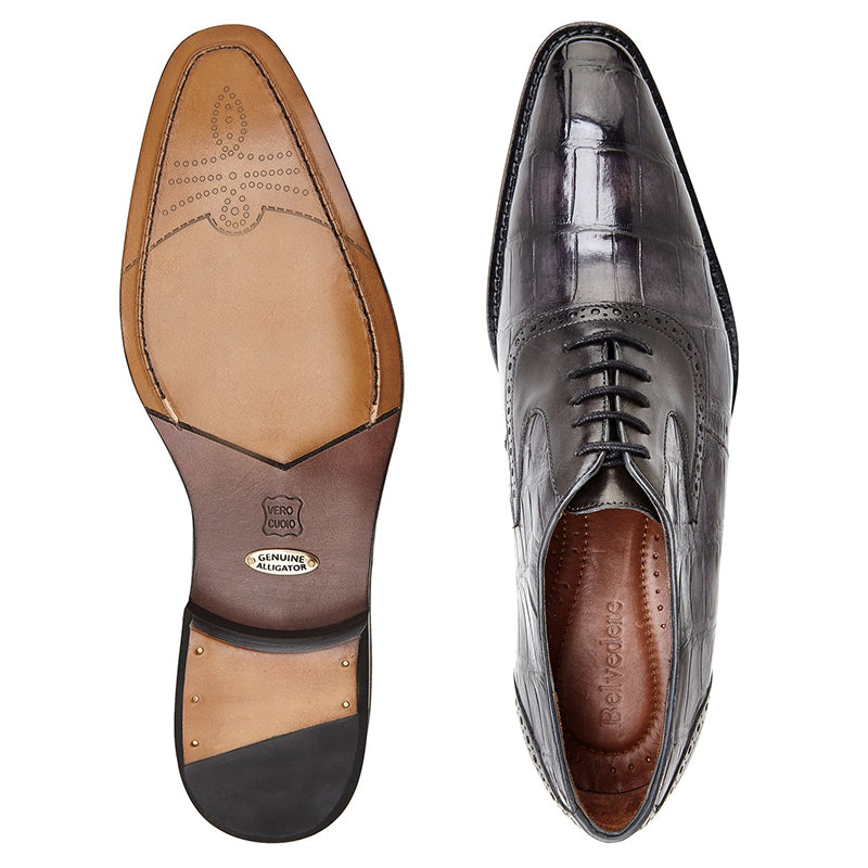 Belvedere Walter Alligator & Calf Oxfords Antique Charcoal