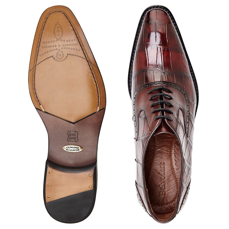 Belvedere Walter Alligator & Calf Oxfords Antique Wine