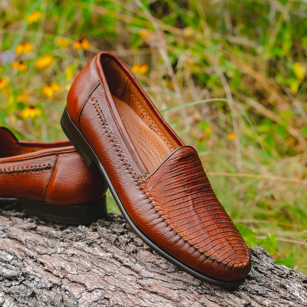 Alan Payne Bergamo Deerskin & Lizard Loafers Almond