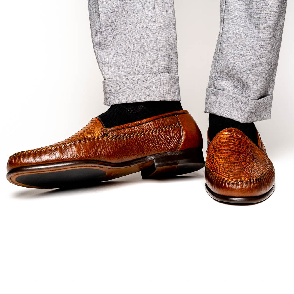 Alan Payne Bergamo Deerskin & Lizard Loafers Almond